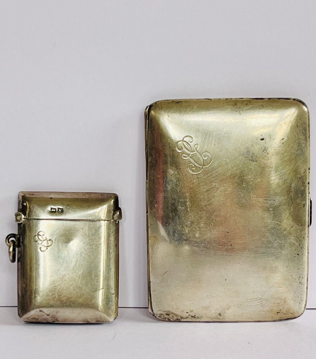 Cigarette Case And Matchbox Holder - Solid Silver 